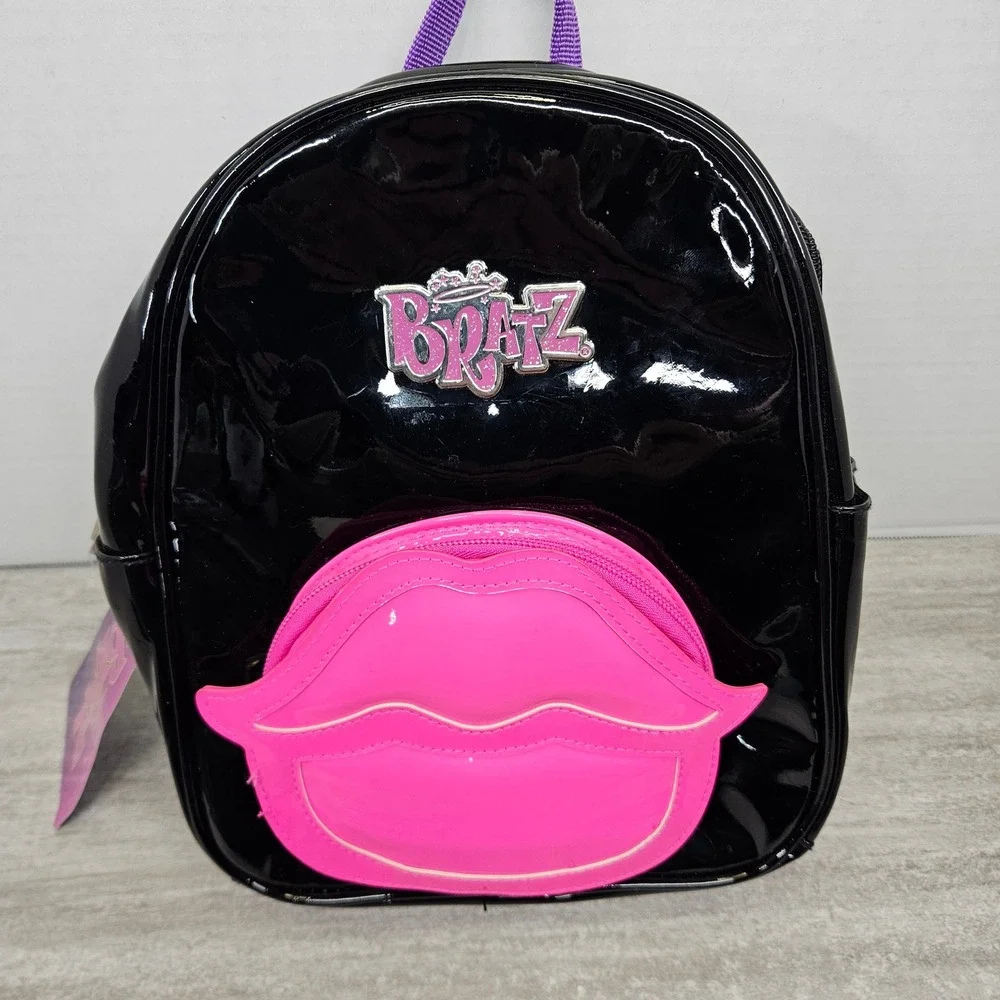 Bratz‎ Mini Backpack Black Patent Pink Lips Y2K Style Kids Girls New With Tags